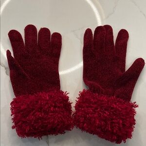 Cozy Red Gloves with Fuzzy Cuffs